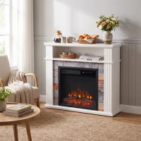 HOMCOM Șemineu Electric Decorativ 1800W cu Poliță, Efect Flăcări 5 Niveluri, Termostat, Temporizator, Telecomandă, Alb(m-4)