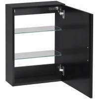 HOMCOM Armário de Parede em Madeira para Banheiro com 3 Prateleiras Ajustáveis em Vidro em 3 Níveis, 40x15x55 cm, Preto(m-7)