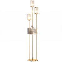 HOMCOM Lampadar Raft Sticlă 3 Lumini Lampă de Podea Abajur Sticlă Auriu(m-9)