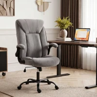 HOMCOM Cadeira de Escritório Ergonômica Rotação 360° Função de Balanço Cadeira de Secretária de Tecido Cinza(m-2)