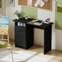 HOMCOM Secretária Economizadora de Espaço com 3 Gavetas, Prateleira Aberta, Secretária de Escritório, Moderna, Mesa para PC para Casa Escritório Estúdio Quarto, 100x40x75 cm, Preto(m-4)