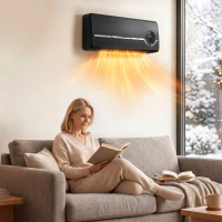 HOMCOM Încălzitor mural ceramic 1000/2000W, radiator electric, ventilator, termostat, minuterie, 50x18,6x12,9cm, negru(m-7)