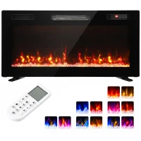 HOMCOM Șemineu Electric Ultrasubțire 900/1800W Încastrat/Agățat/Pe picior 12 Culori Flacără 3D Telecomandă până la 35㎡ Negru(m-8)