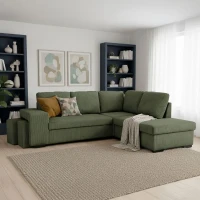 Canapé d'angle convertible réversible - 4/5 places - MITCHELL - Tissu velours côtelé Kaki - Coffre, Poufs - 247 x 205 x 91 cm(m-2)
