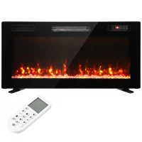 HOMCOM Șemineu Electric Ultrasubțire 900/1800W Încastrat/Agățat/Pe picior 12 Culori Flacără 3D Telecomandă până la 35㎡ Negru(m-7)