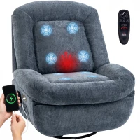 HOMCOM Fauteuil Relax Réclinable Électrique avec Chauffage Lombaire Massage Pivotant et Bascule Repose-pieds Assise Extra-large Port USB Bleu(m-7)