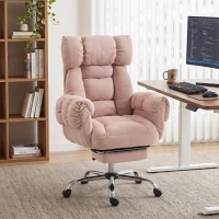 HOMCOM Chaise de bureau ergonomique avec repose-pieds accoudoirs et dossier haut rabattables inclinable 135° hauteur réglable Rose(m-2)