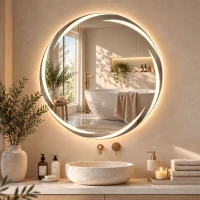 HOMCOM Oglindă de baie rotundă Ø60 cm cu LED, iluminare frontală & de fundal, anti-aburire, difuzor Bluetooth, reglabilă(m-5)