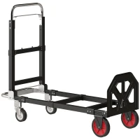 HOMCOM Cărucior Pliabil 2 în 1 Extensibil 220KG Pliere Plat Cărucior Platformă Oțel Mâner Reglabil Roți 360° 112x41x92cm Negru(m-9)
