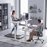 HOMCOM Cadru birou ergonomic reglabil pe înălțime cadru birou electric oțel alb(m-5)