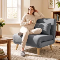 HOMCOM Poltrona 3 em 1, poltrona dobrável com função de cama, encosto Click-Clack ajustável, Cinza(m-4)