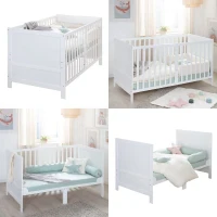 Lit bébé évolutif - 70 x 140 cm - EASY SLEEP - Blanc laqué(m-5)