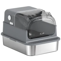 PawHut Arenero de acero inoxidable con tapa desmontable XL 92 l para gatos grandes 3 en 1 con pala y bordes altos(m-7)
