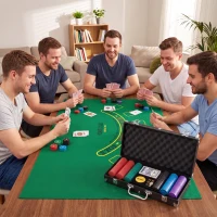 SPORTNOW Conjunto 300 Fichas de Poker Texas Hold’em com valores, tapete, maleta, preto(m-4)