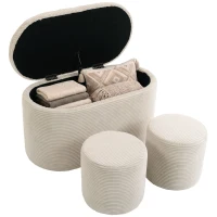 HOMCOM Bancă de depozitare din catifea taburet-cofret de depozitare tip nesting 3 în 1 cu 2 taburete mici integrate 82x43x44cm bej(m-8)