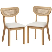 HOMCOM Lote de 2 Sillas de Comedor, Sillas de Cocina Tapizadas en Lino, Respaldo Efecto Ratán y Patas de Hevea, Beige(m-1)