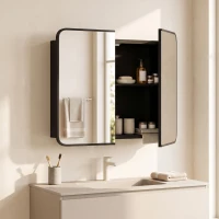 HOMCOM Armario con espejo de baño montado en pared, armario de baño con puerta magnética en negro(m-6)