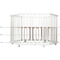Parc hexagonal - ROBA - FOX & BUNNY - De la naissance jusqu'a 15 kg - Réglable - Roulettes - Blanc laqué(m-2)