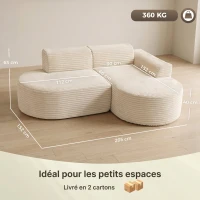 HOMCOM Ecksofa 3-Sitzer 205 cm Cordvelours, vakuumkomprimiertes geschwungenes L‑förmiges Sofa, tiefe Sitzfläche, Beige(m-3)