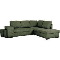 Canapé d'angle convertible réversible - 4/5 places - MITCHELL - Tissu velours côtelé Kaki - Coffre, Poufs - 247 x 205 x 91 cm(m-1)