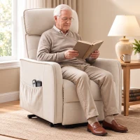HOMCOM Fauteuil Relax Inclinable Électrique Releve-personnes avec 2 Points de Massage Assise à Ressorts Repose-pieds Chenille Crème(m-6)