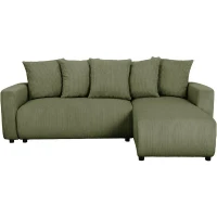 Canapé d'angle convertible réversible - 3 a 4 places - PHARELL 2 - velours côtelé - kaki - coffre de rangement - L233 x P159 x H89 c(m-1)