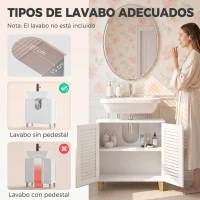 HOMCOM Mueble Bajo Lavabo con 2 Puertas de Lamas Estante Ajustable y Patas de Bambú 60x30x60 cm Blanco(m-4)