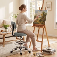 HOMCOM Silla Giratoria de Altura Ajustable con Reposapiés, en Acero, Piel Sintética y Espuma, 52x52x78-92 cm, Gris Claro(m-2)
