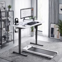 HOMCOM Suport birou sit-stand cu traversă dublă, comandă cu memorie, picioare din oțel, blocare pentru copii, negru(m-2)