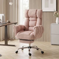 HOMCOM Chaise de bureau ergonomique avec repose-pieds accoudoirs et dossier haut rabattables inclinable 135° hauteur réglable Rose(m-6)