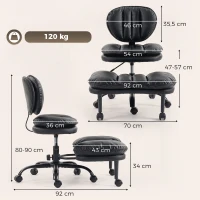 HOMCOM Cadeira de Escritório Ergonômica para Pernas Cruzadas, Cadeira de Meditação Giratória 360° com Rodízios, Apoio para os Pés Removível, Preto(m-3)