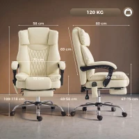 HOMCOM Fauteuil de Bureau avec 6 Points de Massage Chaleur Lombaire Repose-Pieds Hauteur Réglable Télécommande et Tissu PU Beige(m-3)