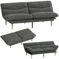 HOMCOM Canapea Extensibilă 2 Locuri 3 în 1, Canapea-Pat Clic Clac din Velur Côtelat 193 cm, Spătar și Brațe Reglabile, Gri(m-8)