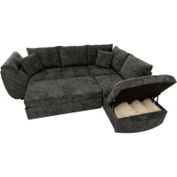 Canapé d'angle convertible réversible - 4 a 5 places - CALVIN - Tissu chenille Noir - Coffre - 257 x 214 x 88 cm(m-6)