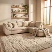 Canapé d'angle convertible réversible - 4 a 5 places - CALVIN - Tissu chenille Perle - Coffre - 257 x 214 x 88 cm(m-2)
