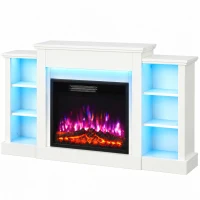 HOMCOM Șemineu Electric Comodă TV pentru televizoare de până la 165 cm cu 6 rafturi Efect flacără 3D 12 culori Bandă LED RGB Alb(m-1)