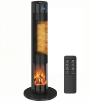 HOMCOM Încălzitor Electric Ceramic PTC 2000W cu 5 Moduri App Wi‑Fi Flăcări 3D Telecomandă Protecție la Supraîncălzire Negru(m-7)
