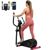 SPORTNOW Bicicleta elíptica de interior, resistencia ajustable a 16 niveles, Bluetooth, compatible con aplicaciones(m-11)
