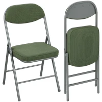 HOMCOM Conjunto de 2 cadeiras dobráveis para sala de jantar portáteis com assentos e encostos acolchoados em veludo cotelê verde(m-1)