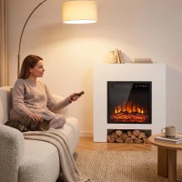 HOMCOM Cheminée électrique avec manteau Support TV Chauffage Cheminée incl. télécommande 127 cm 75cm Blanc(m-5)