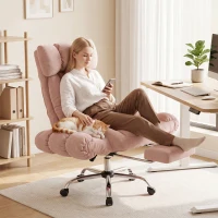 HOMCOM Chaise de bureau ergonomique avec repose-pieds accoudoirs et dossier haut rabattables inclinable 135° hauteur réglable Rose(m-4)