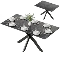 HOMCOM Mesa de Jantar Extensível para 4 a 8 Pessoas, 120-160 cm, Tampo com Efeito Mármore, Pés Cruzados em Aço, Preto(m-11)