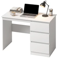 HOMCOM Masă de calculator cu 3 sertare, Birou modern PC 100 x 50 x 75 cm, alb(m-8)