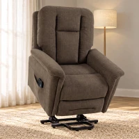 HOMCOM Sillón Elevador Eléctrico Masaje y Calor Sillón Relax Eléctrico Terciopelo Puerto USB Respaldo Reclinable Marrón(m-2)