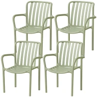 HOMCOM Lote de 4 Sillas de Comedor, Sillas de Cocina Apilables en PP con Respaldo Curvado Calado y Reposabrazos, Verde(m-11)