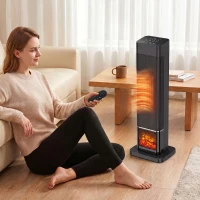 HOMCOM Încălzitor Electric Ceramic PTC 2000W cu 4 Moduri Efect Flacără Dinamică Telecomandă Oscilație 70° Protecție la Supraincălzire(m-6)