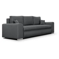 Canapé convertible avec coffre de rangement 3 places - INDIAN - Tissu gris foncé et pieds chrome - L250xH88xP98cm(m-4)