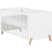 Lit évolutif - 140x70cm - Babyprice Joy Naturel - Blanc sur pieds en bois naturel(m-3)