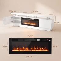 HOMCOM Mueble TV con Chimenea Eléctrica 203cm con Iluminación LED Chimenea Decorativa Falsa 900/1800W Efecto Llama 3D Blanco(m-3)