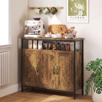 HOMCOM Küchenschrank mit offenem Fach und 2 Schränken, aus Holz und Stahl, 100x35x88 cm, Rustikales Braun(m-6)